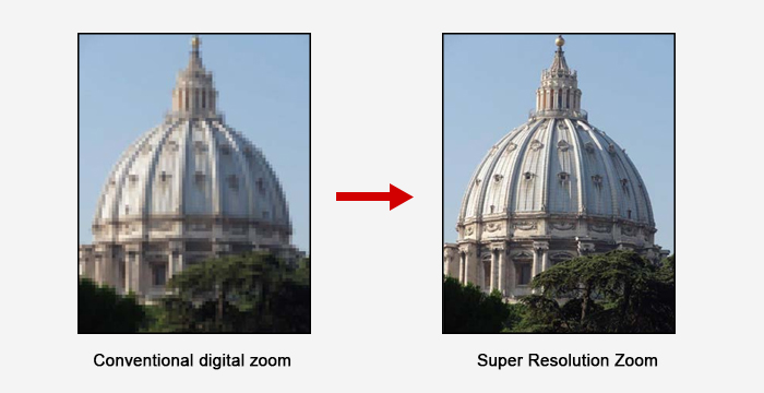 Super Resolution Zoom compared with Conventional Digital Zoom effect Super Resolution Zoom compared with Conventional Digital Zoom effect